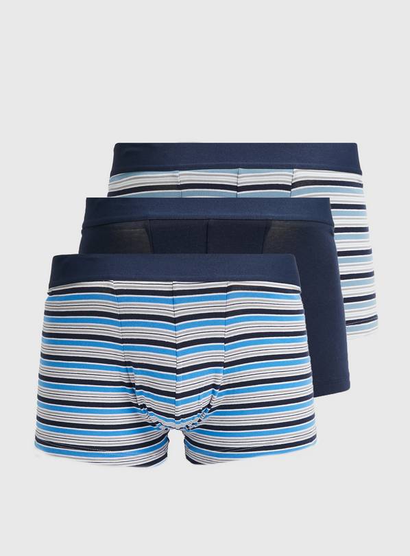 Blue Stripe & Plain Hipsters 3 Pack  M